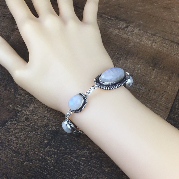 New Moonstone Crystal Silver Toggle Bracelet 7”, 7.75” - Picture 6 of 12